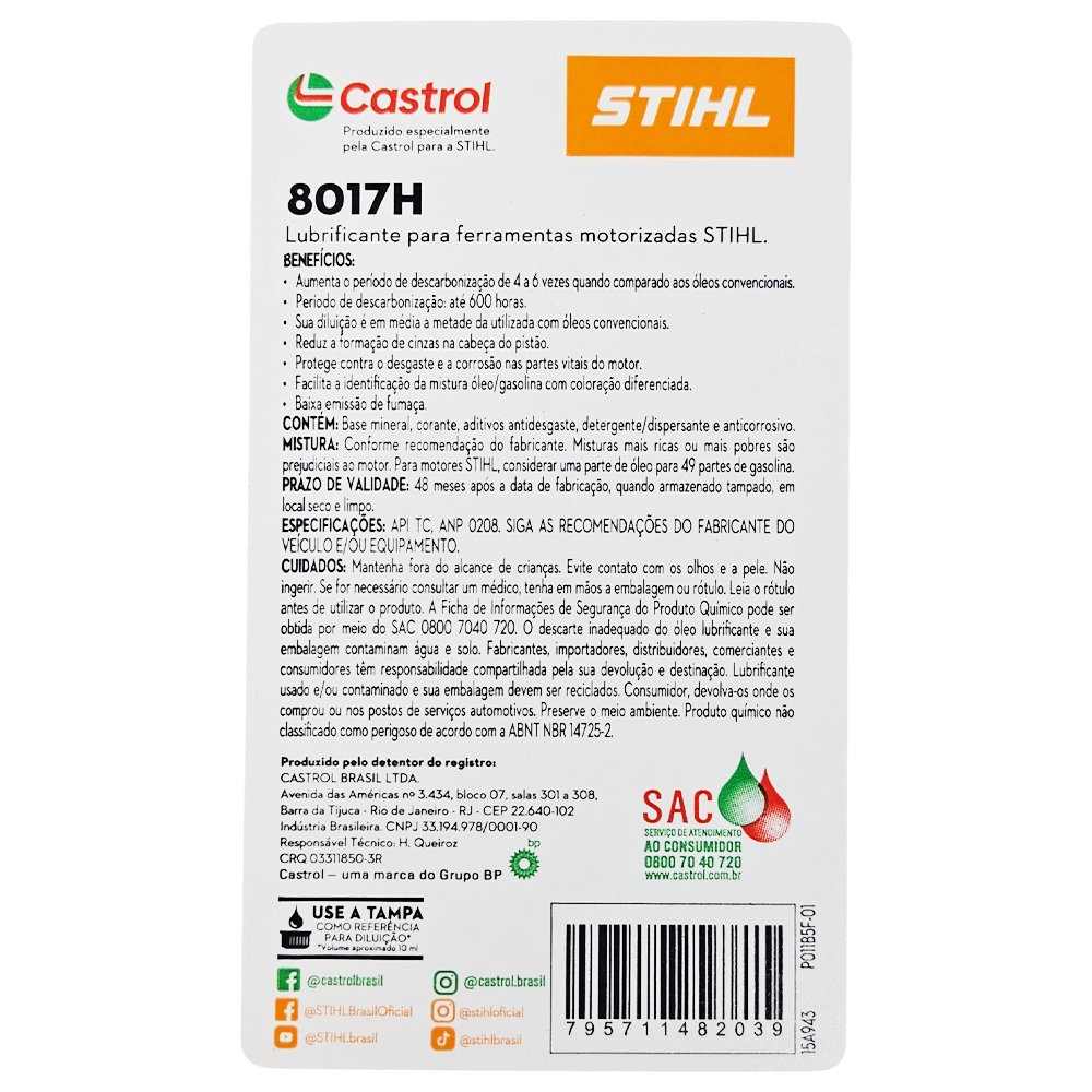 OLEO LUBRIFICANTE PARA MOTOR 2 TEMPOS STIHL 0781-389-3004 8017H 500ML - Imagem 4