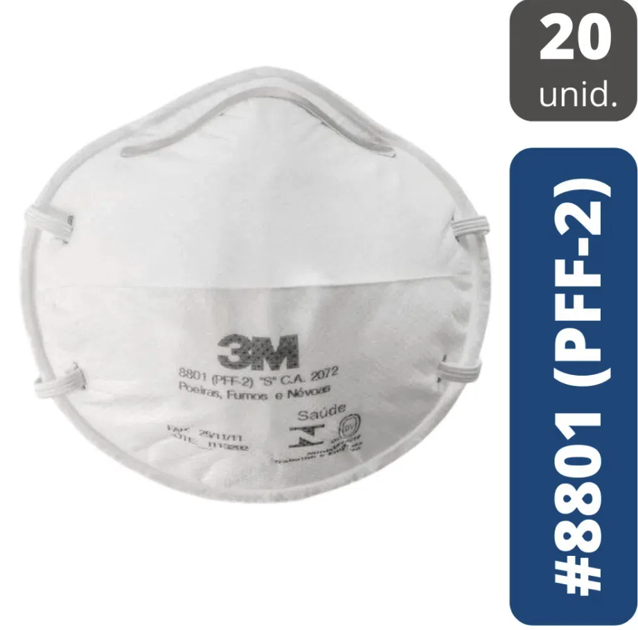 MASCARA RESPIRADOR SEM VALVULA PFF2 3M 8801/120 NOVO DESIGN BRANCA COM 20UN HB004116743
