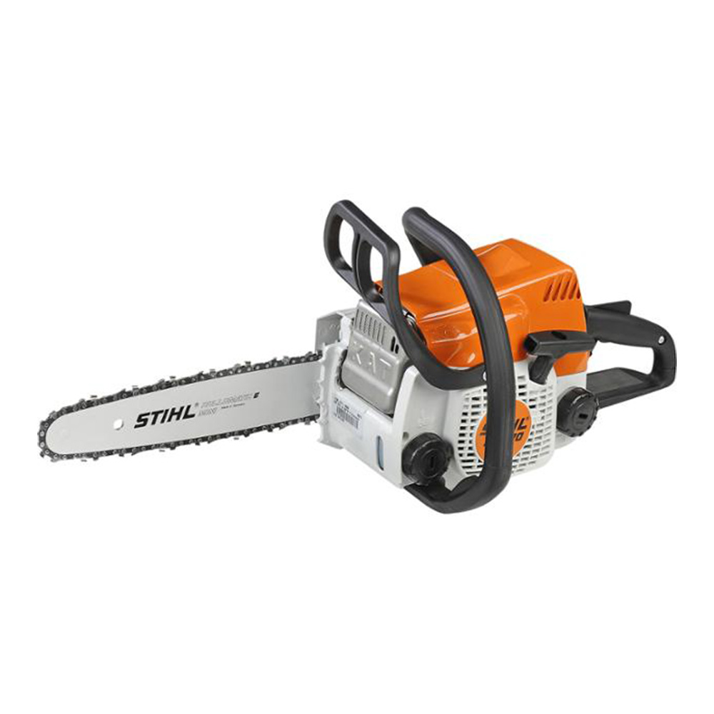 STIHL - Recomendada para atividades de corte de lenha, poda, serviços leves  e uso ocasional em pequenas propriedades, a motosserra STIHL MS 170 possui  elementos que facilitam a operação, além do desenho