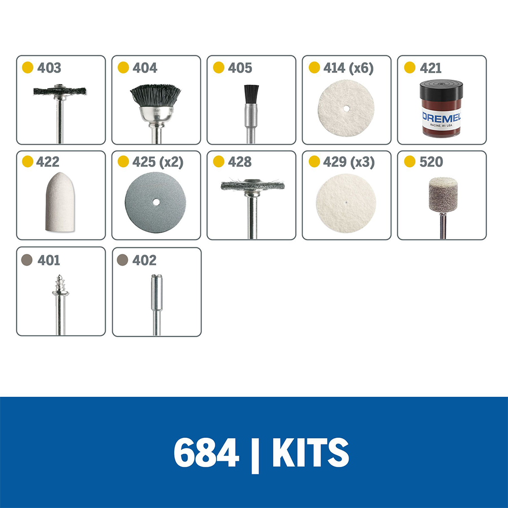 KIT DE ACESSÓRIOS 684-01 PARA LIMPAR E POLIR 20 PEÇAS DREMEL 26150684AA - Image 3