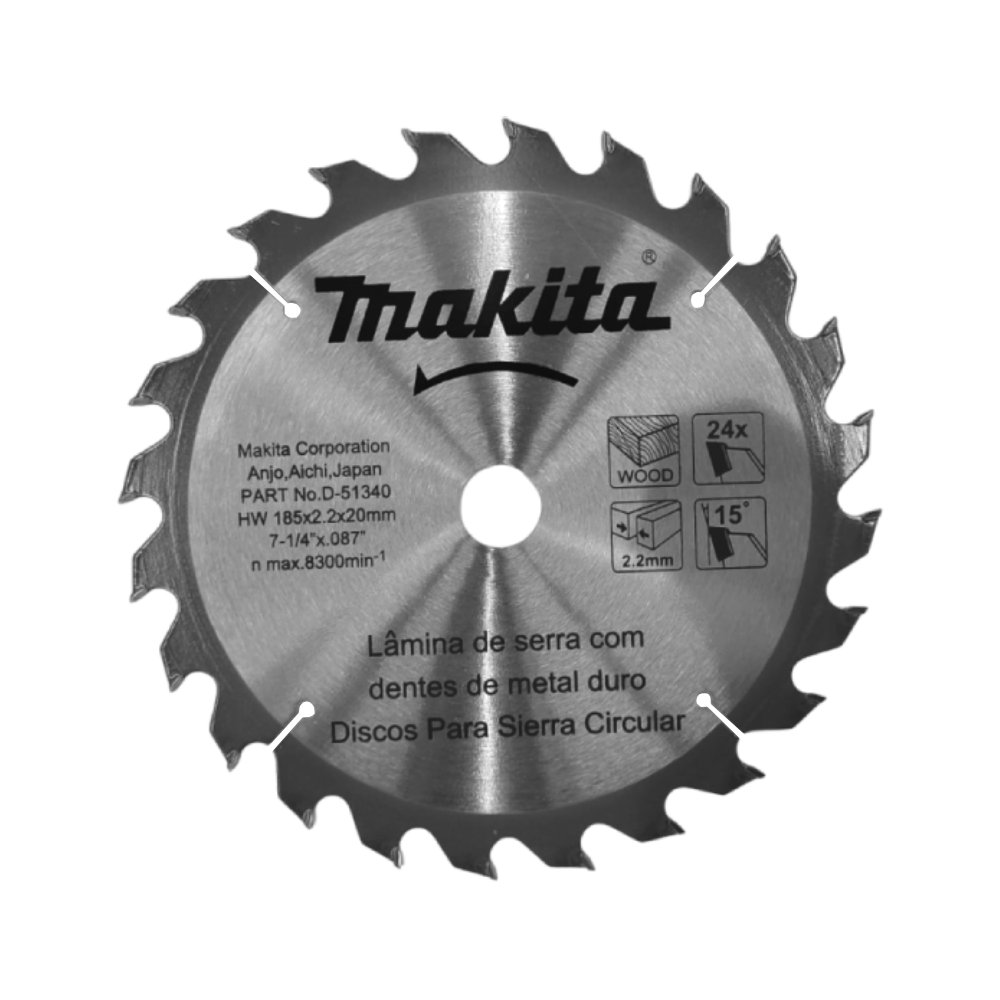 DISCO SERRA CIRCULAR WIDEA TCT 185X20MM 7.1/4" 24 DENTES MAKITA D-51340