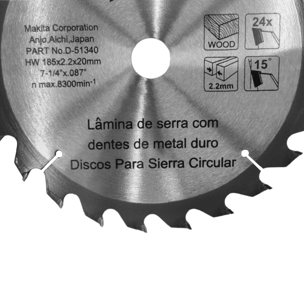DISCO SERRA CIRCULAR WIDEA TCT 185X20MM 7.1/4" 24 DENTES MAKITA D-51340 - Image 4