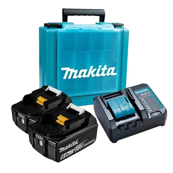 KIT COM 2 BATERIAS 6.0AH 18V + CARREGADOR DC18WC + MALETA MAKITA KITMAK1860B