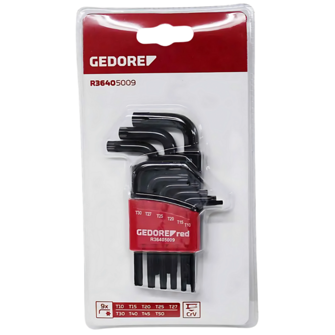 JOGO DE CHAVE TORX EM L COM 09 PEÇAS T10-T50 GEDORE RED 3369856 R36405009