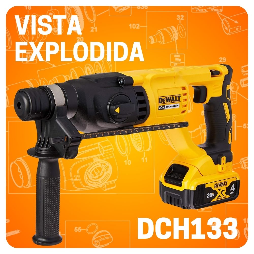 VISTA EXPLODIDA PEÇAS MARTELETE DEWALT DCH133