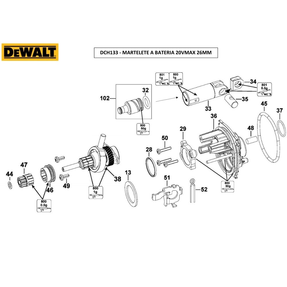 VISTA EXPLODIDA PEÇAS MARTELETE DEWALT DCH133 - Image 3