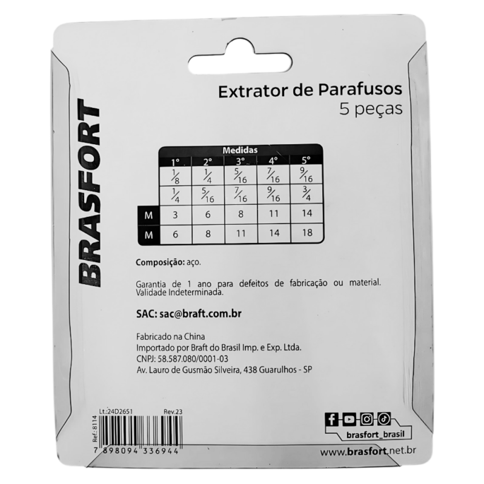 KIT SACA PARAFUSO MANUAL EXTRATOR DE PARAFUSOS COM 5 PEÇAS M3 A M18 BRASFORT 8114 - Image 4