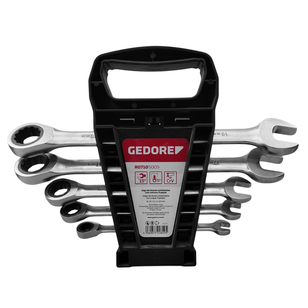 JOGO DE CHAVE COMBINADA COM CATRACA 8-19MM 5 PEÇAS GEDORE RED 3300849 R07105005 - Image 3