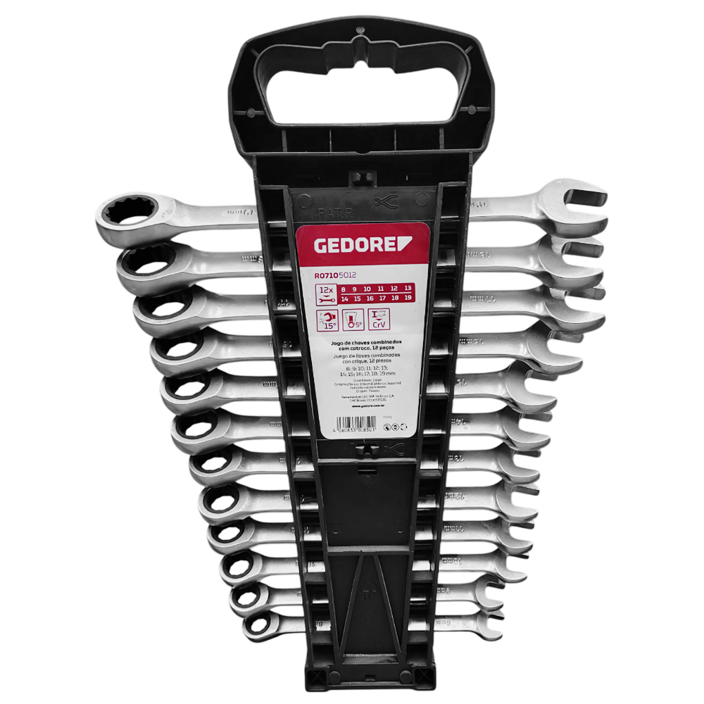 JOGO DE CHAVE COMBINADA COM CATRACA 8-19MM 12 PEÇAS GEDORE RED 3300850 R07105012 - Image 3