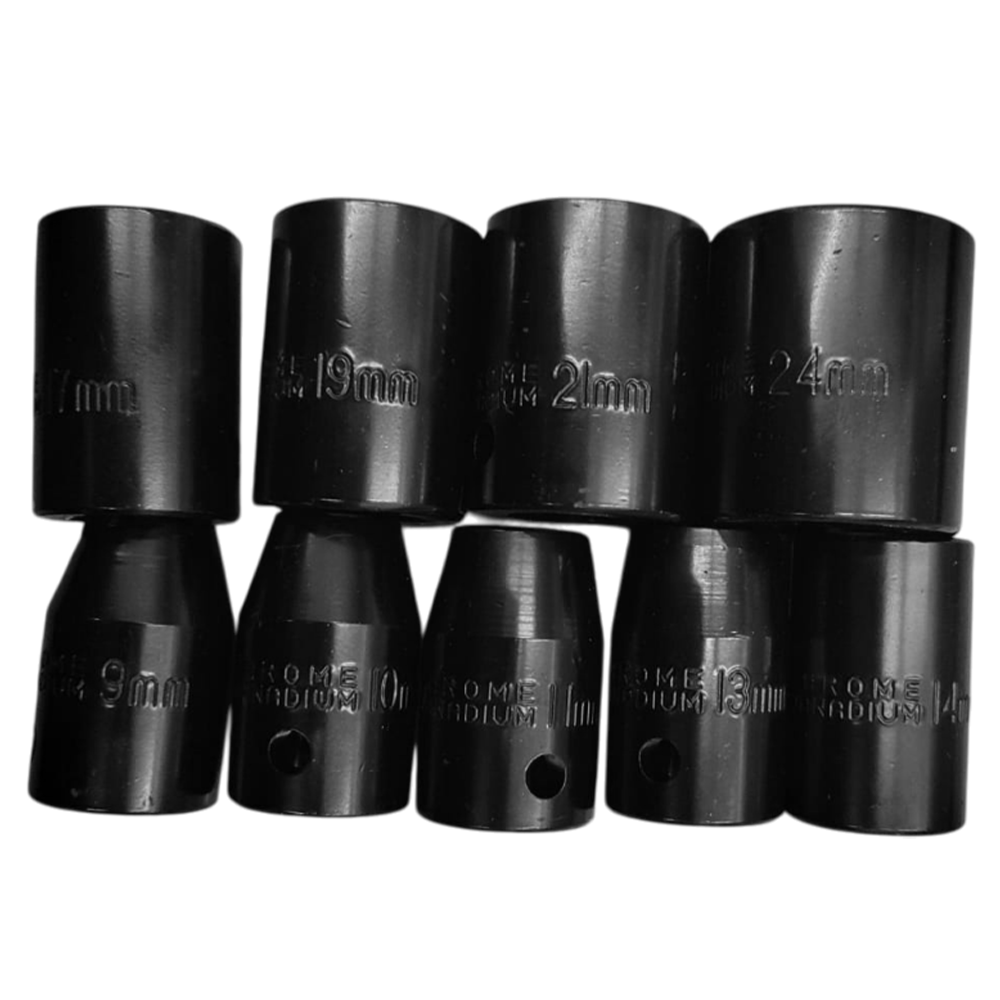 JOGO DE SOQUETE DE IMPACTO SEXTAVADO 1/2" COM 9 PEÇAS - TAMANHO 9,10,11,13,14,17,19,21,24MM COMPRIMENTO 38MM PUMA IS1001