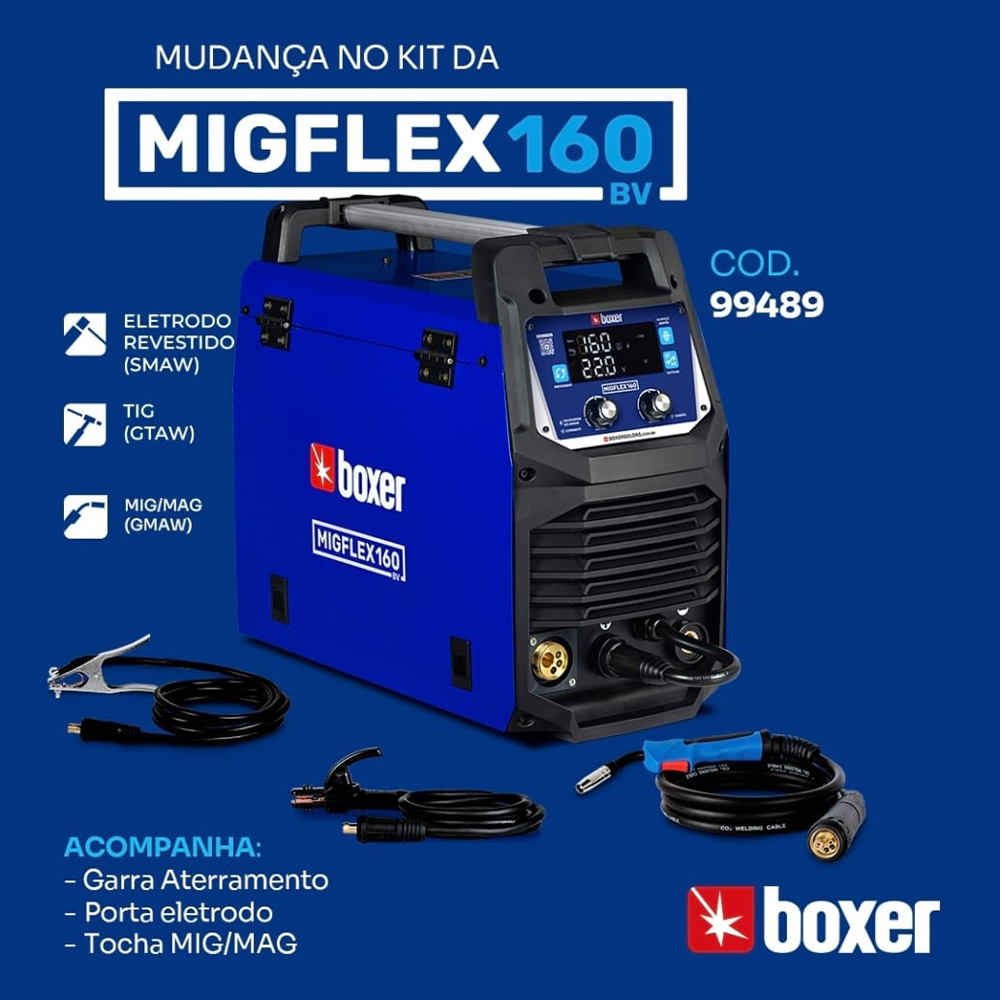INVERSORA DE SOLDA MIG/MAG MULTIPROCESSO 160A BIVOLT BOXER 99489 MIGFLEX160BV