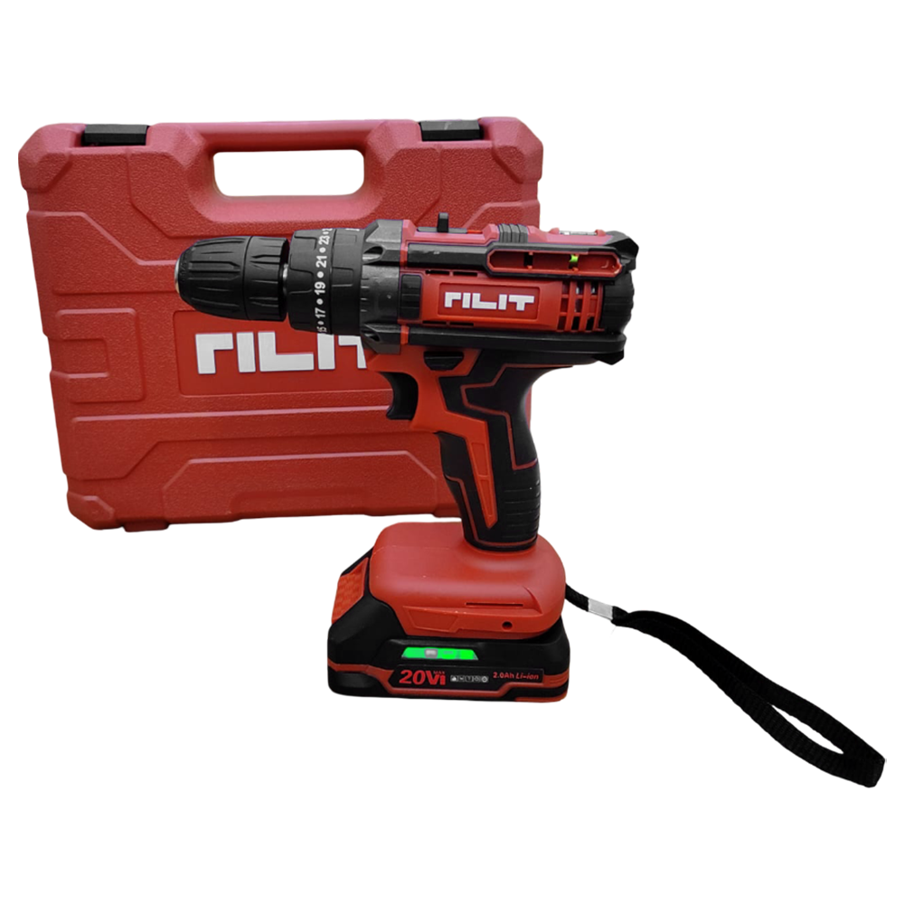 PARAFUSADEIRA/FURADEIRA DE IMPACTO 3/8" A BATERIA 20V RILIT DCD2101 DC21V 50NM COM 01 BATERIA 2AH,CARREGADOR BIV, 24 ACESSORIO E MALETA