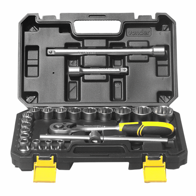 JOGO DE CHAVE DE CATRACA 1/2" SOQUETES ESTRIADOS COM 22PCS 08 A 32MM VONDER 3029008032 - Image 2