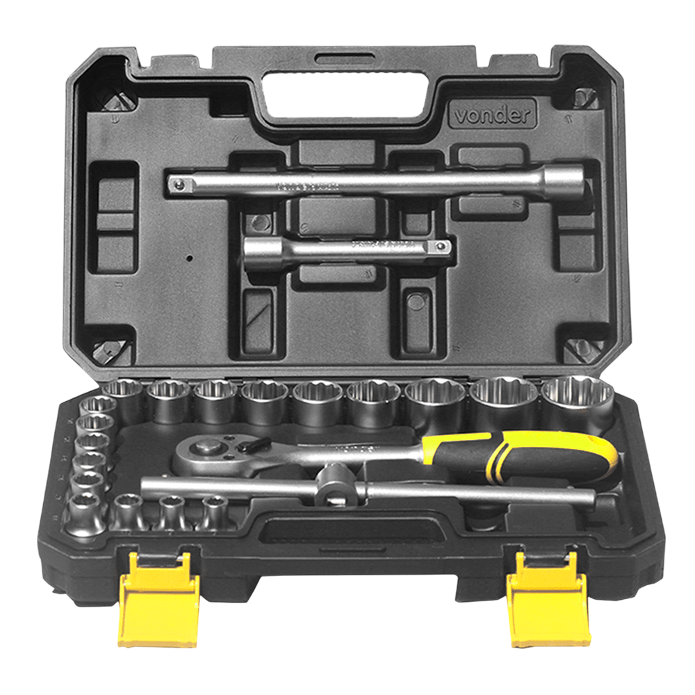JOGO DE CHAVE DE CATRACA 1/2" SOQUETES ESTRIADOS COM 22PCS 08 A 32MM VONDER 3029008032 - Image 2