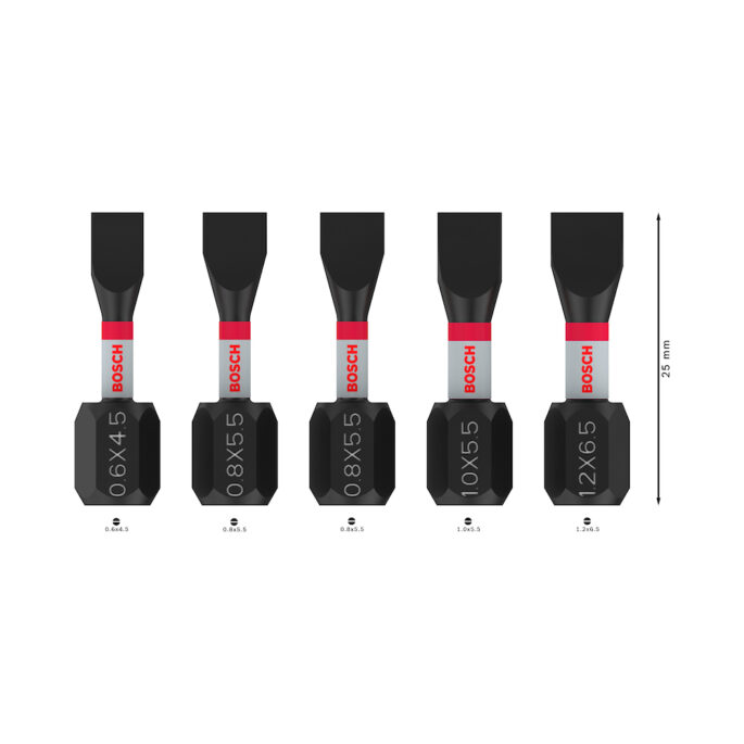 JOGO KIT PONTA BITS FENDA COM 5 PEÇAS (SL0.6x4.5 , SL0.8x5.5(2x) , SL1.0x5.5 , SL1.2x6.5) BOSCH PRO 2608521U60 SL IMPACT SET - Image 3