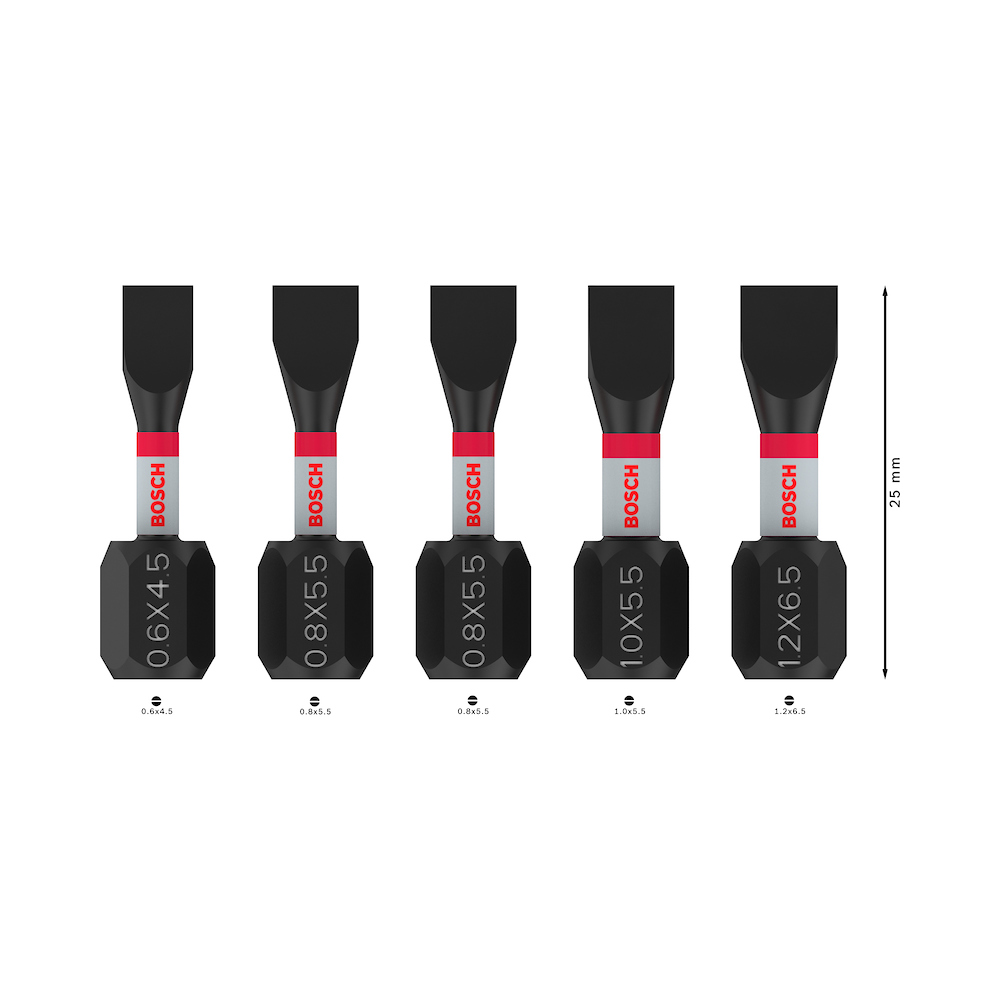 JOGO KIT PONTA BITS FENDA COM 5 PEÇAS (SL0.6x4.5 , SL0.8x5.5(2x) , SL1.0x5.5 , SL1.2x6.5) BOSCH PRO 2608521U60 SL IMPACT SET - Image 3