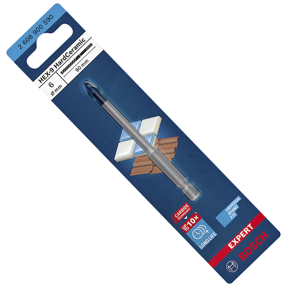 BROCA MULTIMATERIAL EXPERT HEX9 HARD CERAMIC 06X90MM BOSCH 2608900590 - ENCAIXE HEXAGONAL 1/4