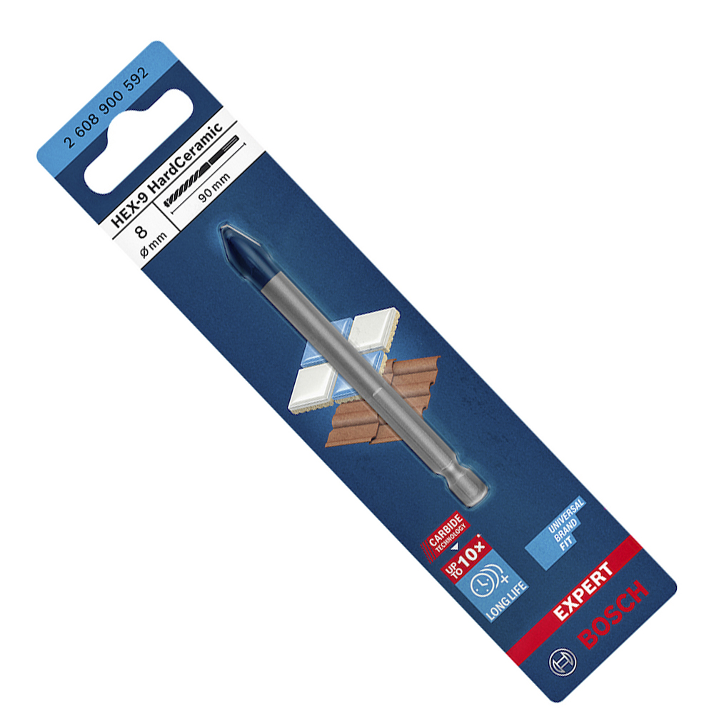 BROCA MULTIMATERIAL EXPERT HEX9 HARD CERAMIC 08X90MM BOSCH 2608900592 - ENCAIXE HEXAGONAL 1/4