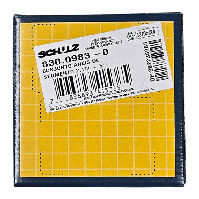 CONJUNTO ANÉIS DE SEGMENTO DE 2.1/2 POLEGADAS, COM (05) CINCO UNIDEDAS PARA COMPRESSOR DE AR SCHULZ 830.0983-0
