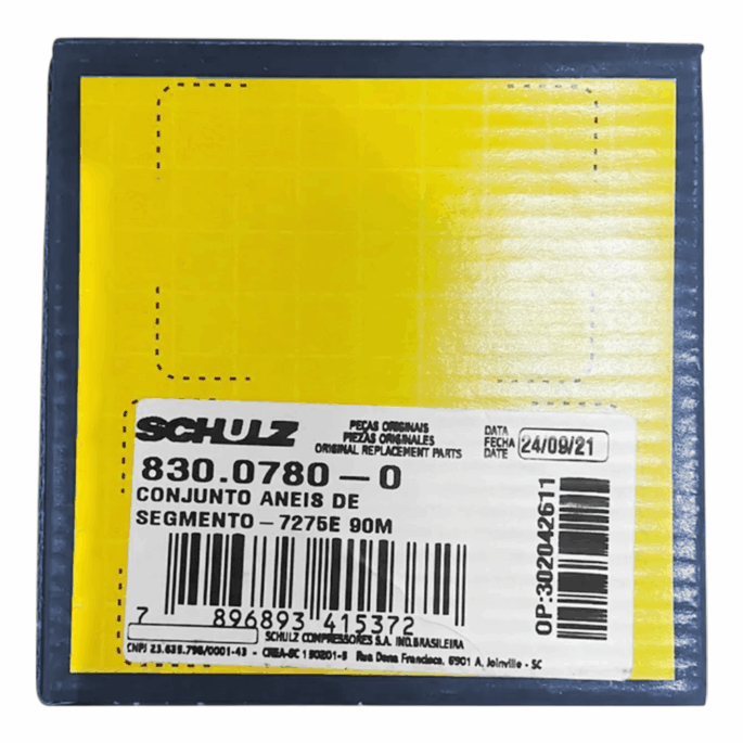 CONJUNTO ANÉIS DE SEGMENTO DE 90MM COM 05 UNIDADE PARA COMPRESSOR DE AR SCHULZ 830.0780-0