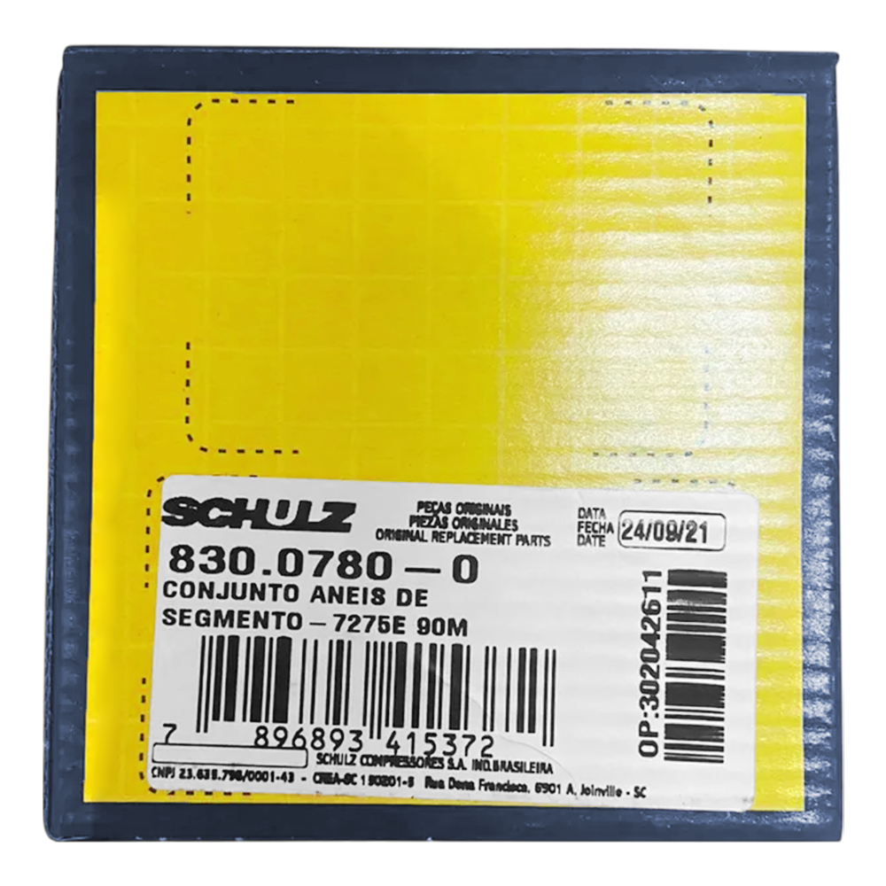 CONJUNTO ANÉIS DE SEGMENTO DE 90MM COM 05 UNIDADE PARA COMPRESSOR DE AR SCHULZ 830.0780-0