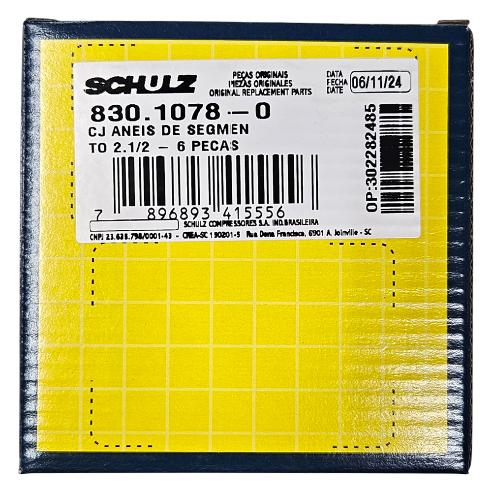 CONJUNTO ANÉIS DE SEGMENTO, EM LIGA DE AÇO, COM 04 PEÇAS, DE 2.1/2 POLEGADAS, PARA COMPRESSOR DE AR SCHULZ 830.0526-2