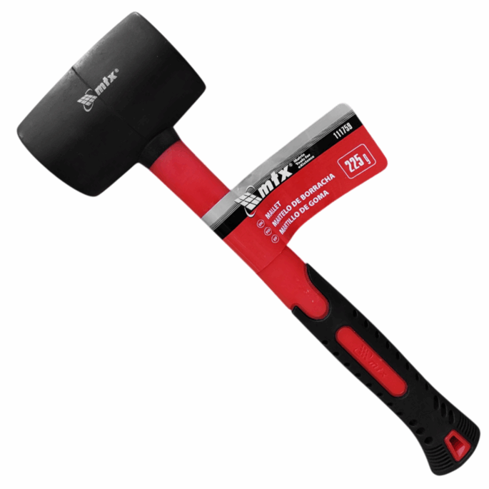 MARTELO DE BORRACHA PRETA 225G CABO EM FIBRA DE VIDRO MTX 111759
