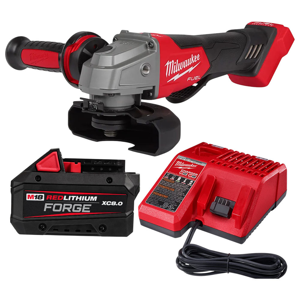 ESMERILHADEIRA 4.1/2" / 5" A BATERIA 18V M18 FUEL MILWAUKEE 2880-159N COM 1 BATERIA 8.0AH, CARREGADOR 220V E BOLSA
