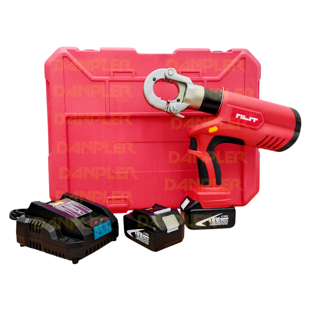 ALICATE CRIMPADOR A BATERIA 18V RILIT EG-300B COM 02 BATERIA 4.0AH, CARREGADOR BIVOLT, 12 MATRIZES HEXAGONAIS E MALETA
