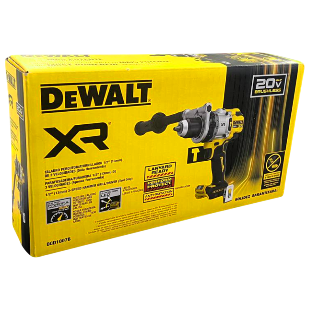 PARAFUSADEIRA/FURADEIRA DE IMPACTO 1/2 A BATERIA 20V BRUSHLESS PREMIUM 169NM DEWALT DCD1007BB3 - SOMENTE A MAQUINA - Image 2