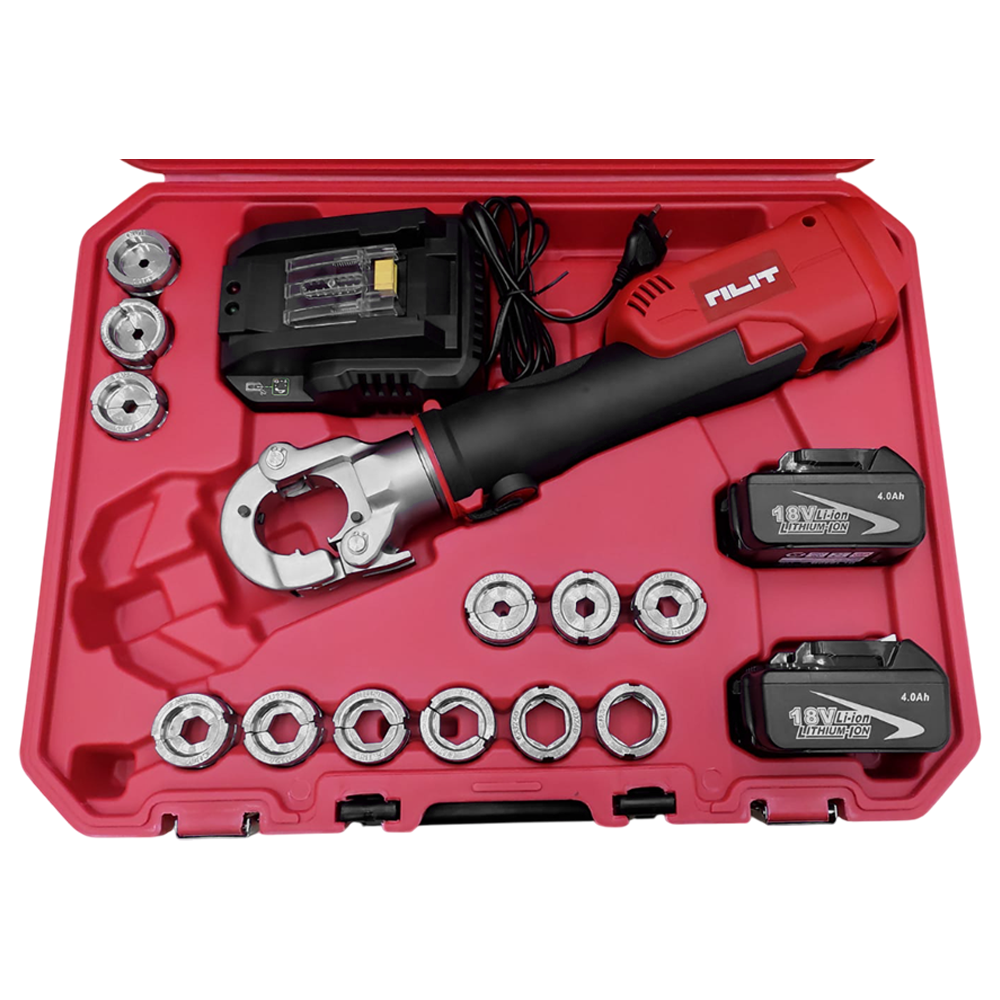 ALICATE CRIMPADOR A BATERIA 18V RILIT EZ-300 60KN COBRE 300MM ALUMÍNIO 240MM COM 2 BATERIA 4AH, CARREGADOR BIVOLT, 12 MATRIZES HEXAGONAL E MALETA - Imagem 3