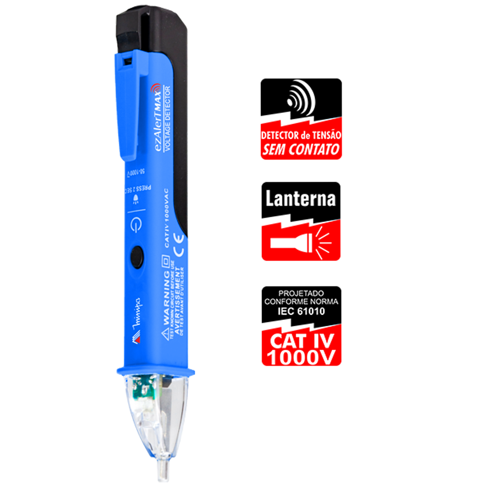 DETECTOR DE TENSAO 50 A 1000V CAT IV 1000V SONORA LUMINOSA MINIPA EZALERT MAX - Imagem 2