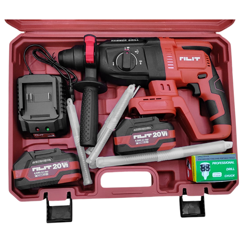 MARTELETE ROTATIVO E ROMPEDOR (3 FUNÇÕES) SDS-PLUS A BATERIA 20V RILIT 20D262 - COM 2 BATERIAS 4.0AH, CARREGADOR, PUNHO, ACESSORIOS E MALETA - Imagem 6