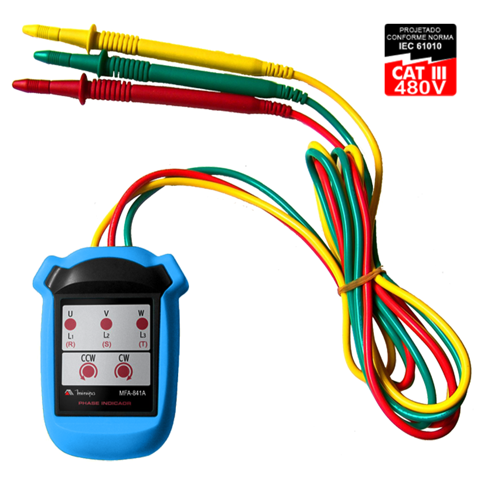 INDICADOR DE SEQUENCIA DE FASE FASIMETRO COM INDICADOR LED 480 VOLTS MINIPA MFA-841A - Imagem 3
