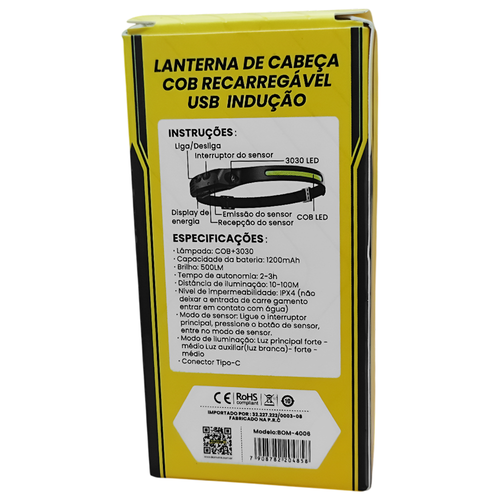 LANTERNA DE CABECA COB LED RECARREGAVEL 500LM BOMVINK BOM-4006 - Imagem 3