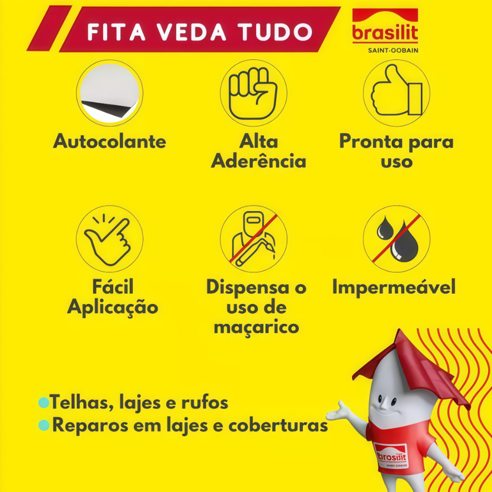 FITA ADESIVA IMPERMEABILIZANTE VEDA TUDO 30CMX10M BRASILIT 1054203010 - COR ALUMINIO - Imagem 2