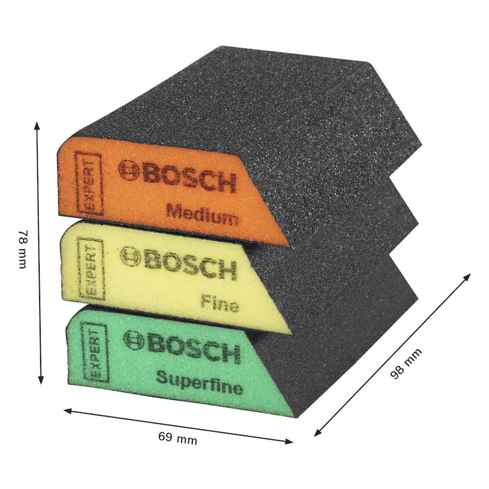 ESPONJA ABRASIVA BOSCH 2608901174 COM 3 PEÇAS EXPERT 69X97X26MM S470 - Imagem 2