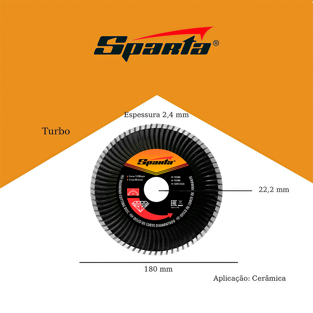 DISCO DIAMANTADO TURBO SPARTA 7312355 180X22.2MM - Imagem 3