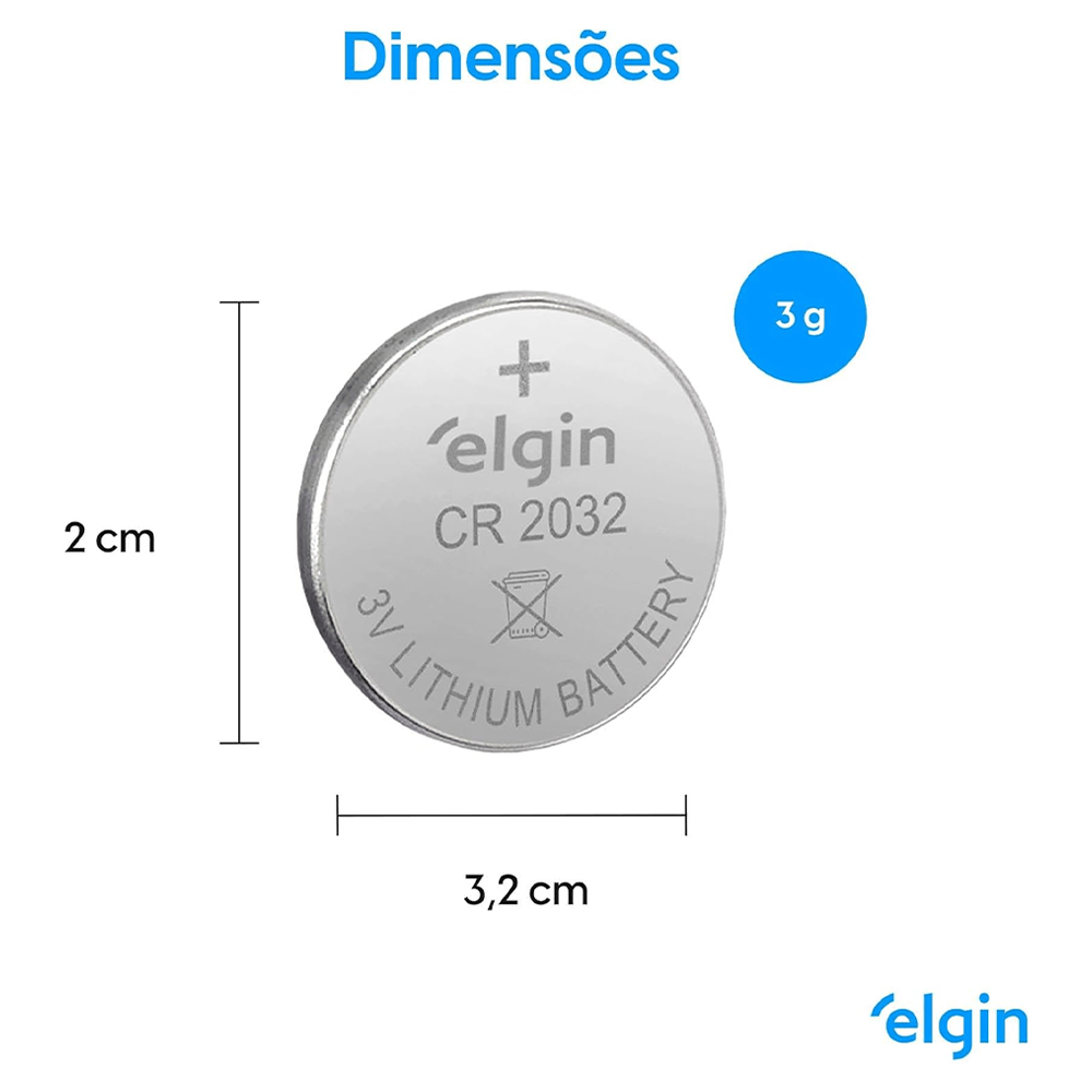 PILHA BATERIA PASTILHA MOEDA ELGIN 8055082193 2032-3V CR2032 - Imagem 3