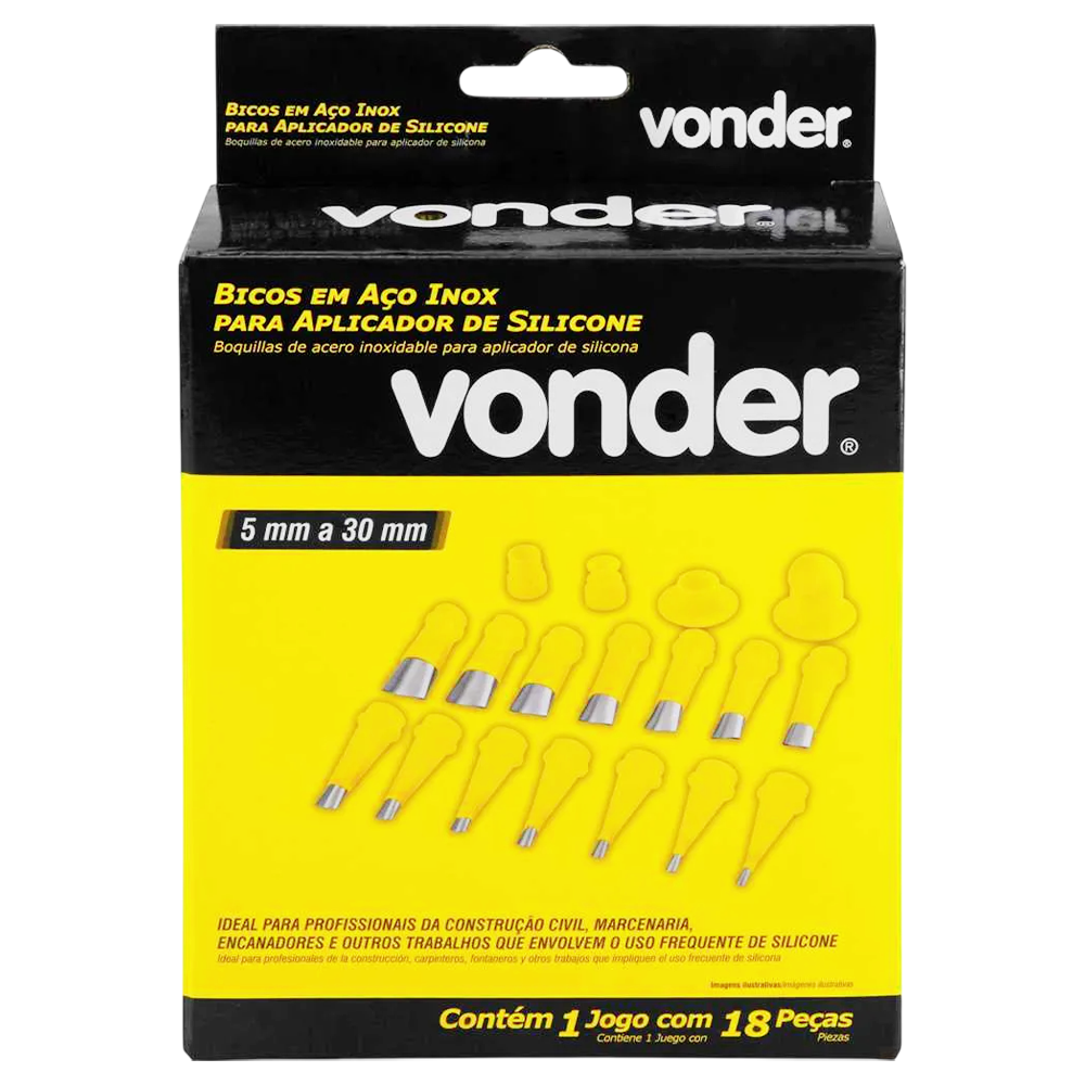 BICOS INOX PARA APLICADOR DE SILICONE COM 18 PEÇAS VONDER 3599005030