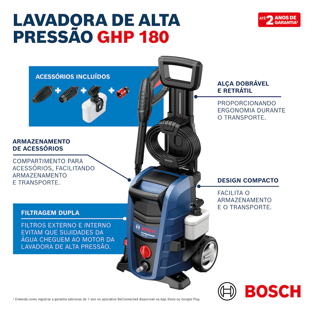 LAVADORA DE ALTA PRESSAO 124BAR 1800 LIBRAS 1500W BOSCH 0600910CD0 GHP180 127V - Imagem 6