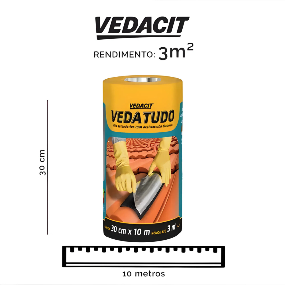 MANTA FITA ADESIVA IMPERMEABILIZANTE VEDATUDO 30CMX10M VEDACIT 132956 - COR ALUMINIO - Imagem 2