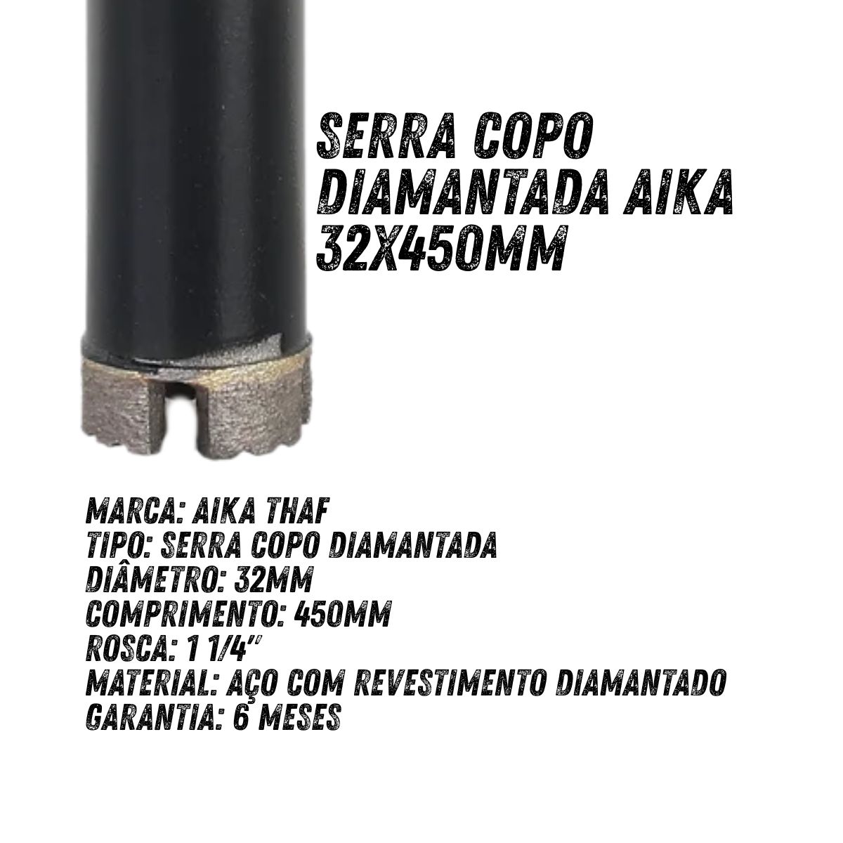 CALICE PARA PERFURATRIZ ROSCA 1.1/4 X 32MM (450MM COMPRIMENTO) AIKA 1228 - Imagem 4