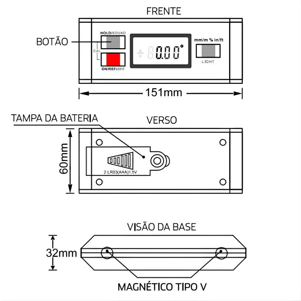 MEDIDOR DE INCLINAÇÃO DIGITAL IP65 4X90° DASQUA 431,0001 8400-0005 - Imagem 3