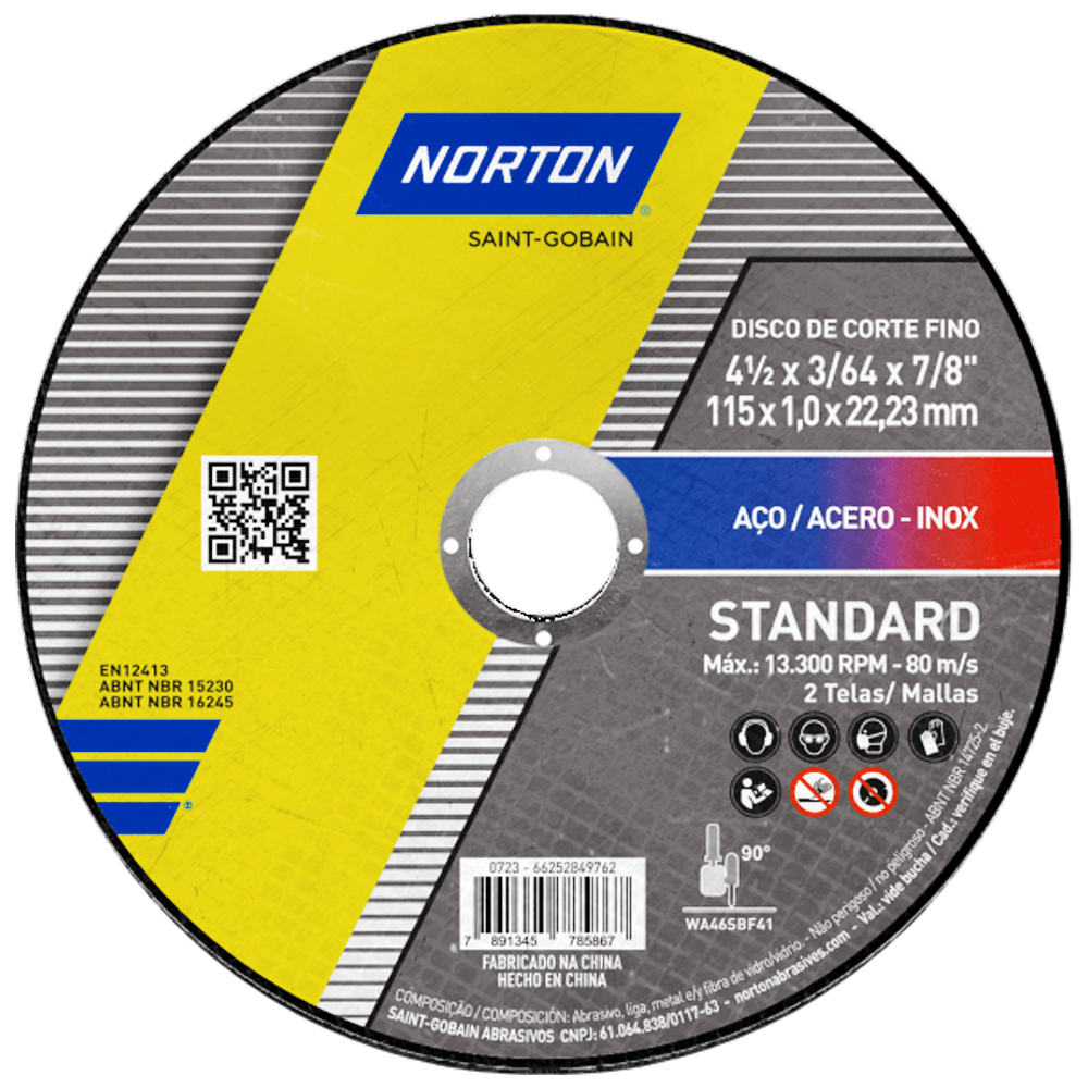 DISCO DE CORTE NORTON 66252849762 115X1.0X22.23 (4.1/2X3/64X7/8) STANDARD