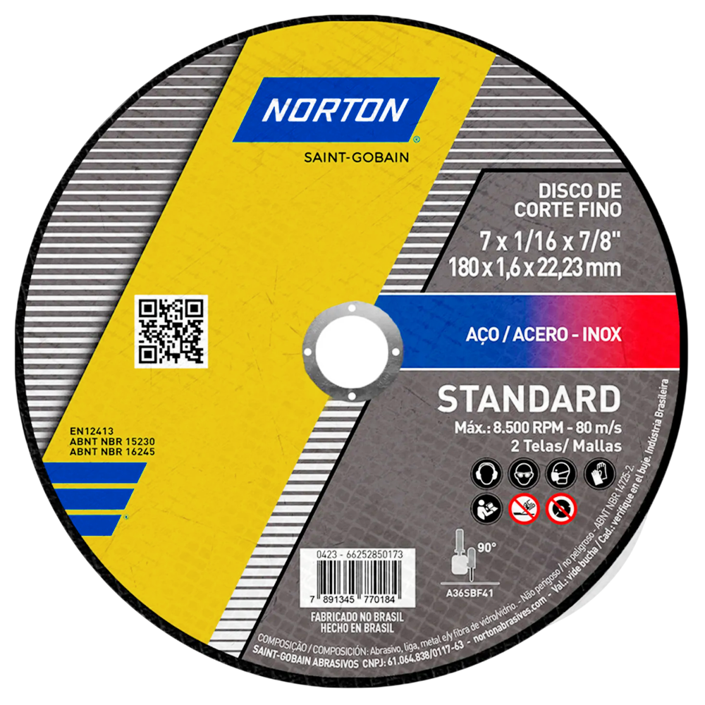 DISCO DE CORTE NORTON 66252850173 180X1.6X22.22 (7X1/16X7/8) STANDARD
