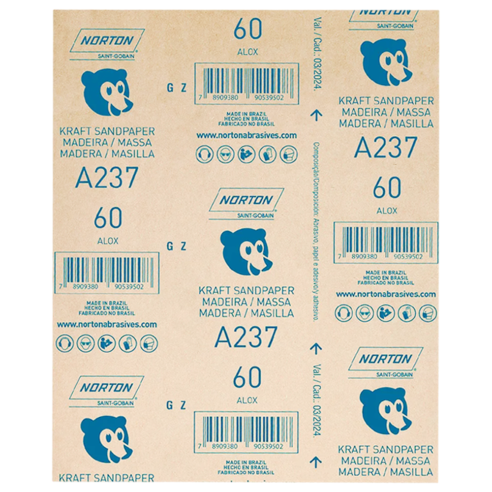 FOLHA DE LIXA MADEIRA NORTON 5539503041 A237 GRÃO 60