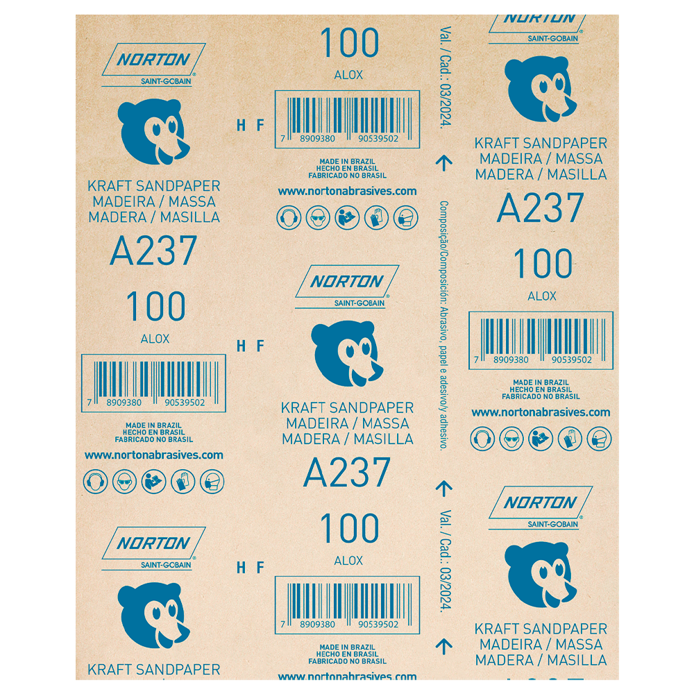 FOLHA DE LIXA MADEIRA NORTON 5539503044 A237 GRÃO 100