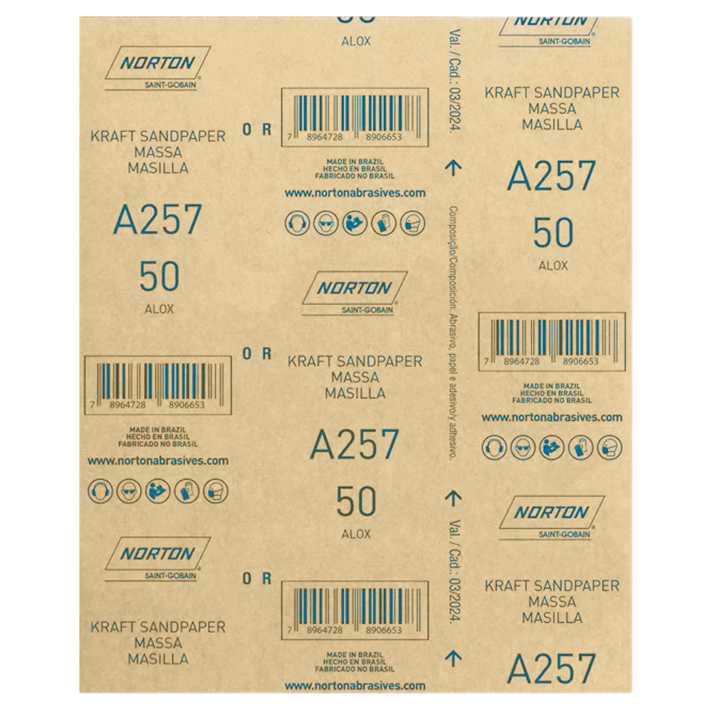 FOLHA DE LIXA MASSA/MADEIRA NORTON 5539503054 A257 GRÃO 50