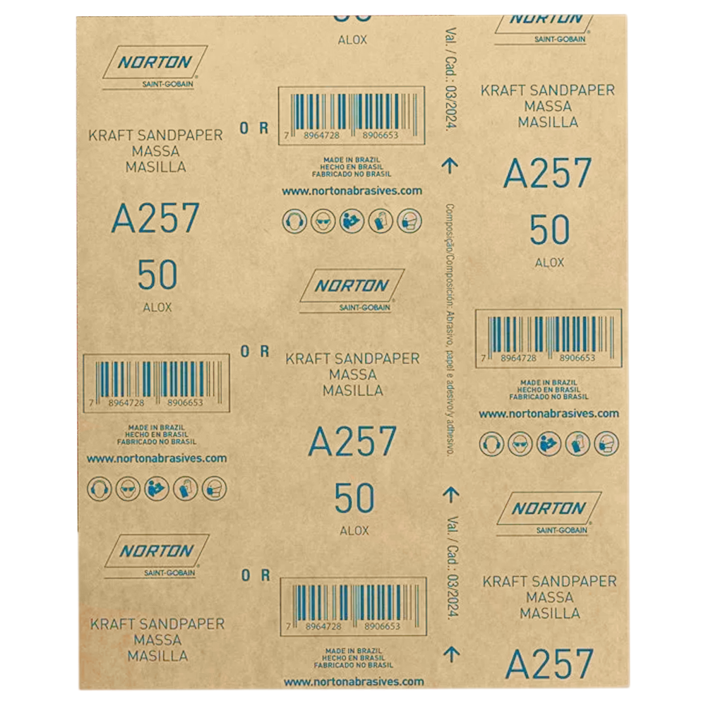 FOLHA DE LIXA MASSA/MADEIRA NORTON 5539503072 A257 GRÃO 220